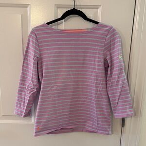 Joules Pink and Aqua Striped Long Sleeve Tee